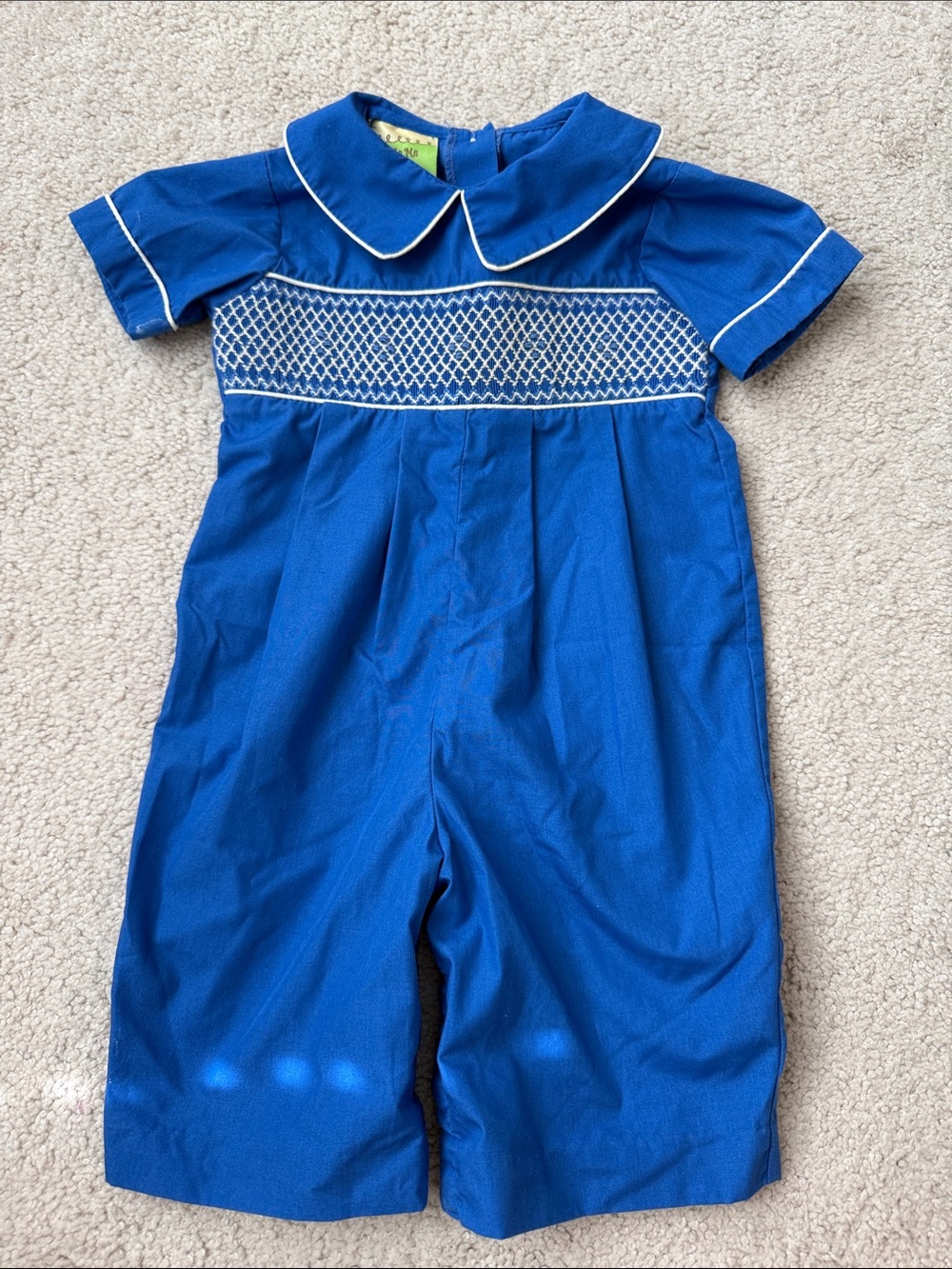 Le Za Me Royal Blue Smocked Peter Pan Collar One-Piece
